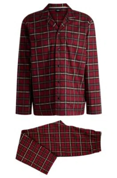 Hugo Boss Stretch-cotton Regular-fit Pajamas With Festive Check In Dark Red