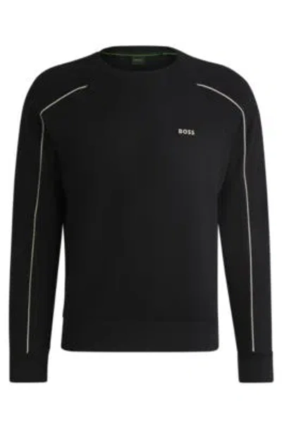 Hugo Boss Stretch-cotton Regular-fit Sweatshirt With Embossed Artwork In Black