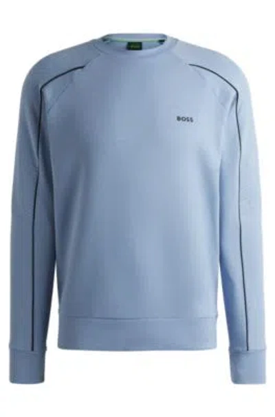 Hugo Boss Stretch-cotton Regular-fit Sweatshirt With Embossed Artwork In Blue