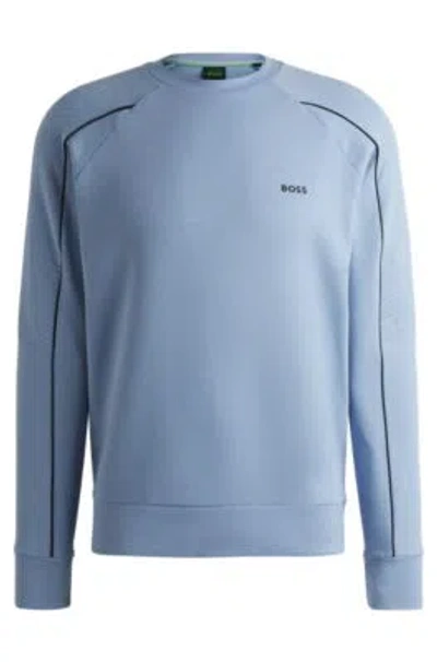 Hugo Boss Stretch-cotton Regular-fit Sweatshirt With Embossed Artwork In Light Blue
