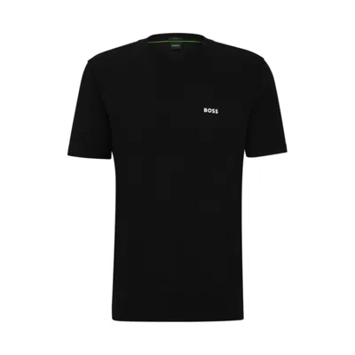 Hugo Boss Stretch-cotton Regular-fit T-shirt With Contrast Logo In Black