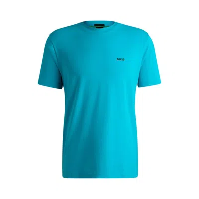 Hugo Boss Stretch-cotton Regular-fit T-shirt With Contrast Logo In Blue