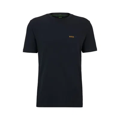 Hugo Boss Stretch-cotton Regular-fit T-shirt With Contrast Logo In Blue