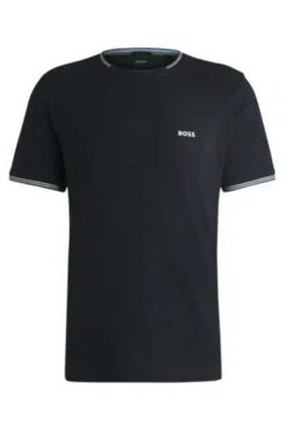 Hugo Boss Stretch-cotton Regular-fit T-shirt With Contrast Logo In Dark Blue