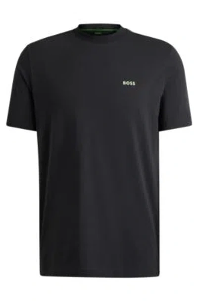 Hugo Boss Stretch-cotton Regular-fit T-shirt With Contrast Logo In Dark Grey