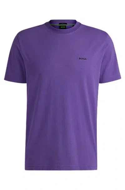 Hugo Boss Stretch-cotton Regular-fit T-shirt With Contrast Logo In Purple