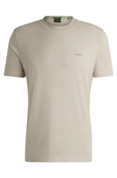 Hugo Boss Stretch-cotton Regular-fit T-shirt With Contrast Logo In Light Beige