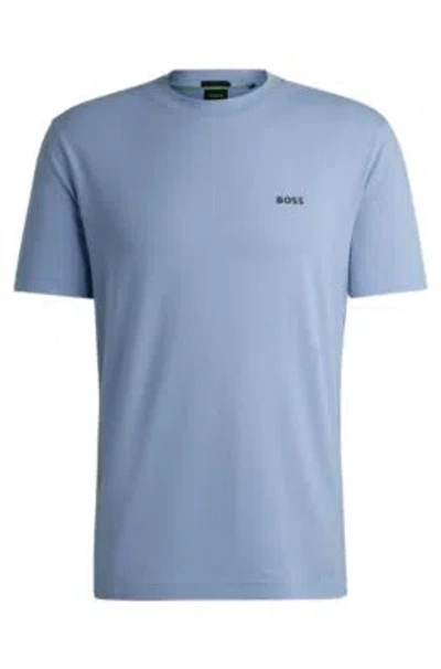 Hugo Boss Stretch-cotton Regular-fit T-shirt With Contrast Logo In Light Blue