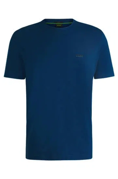 Hugo Boss Stretch-cotton Regular-fit T-shirt With Contrast Logo In Blue