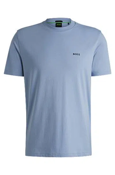 Hugo Boss Stretch-cotton Regular-fit T-shirt With Contrast Logo In Blue