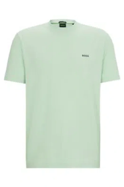Hugo Boss Stretch-cotton Regular-fit T-shirt With Contrast Logo In Green