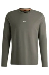 Hugo Boss Stretch-cotton Regular-fit T-shirt With Contrast Logo In Gray