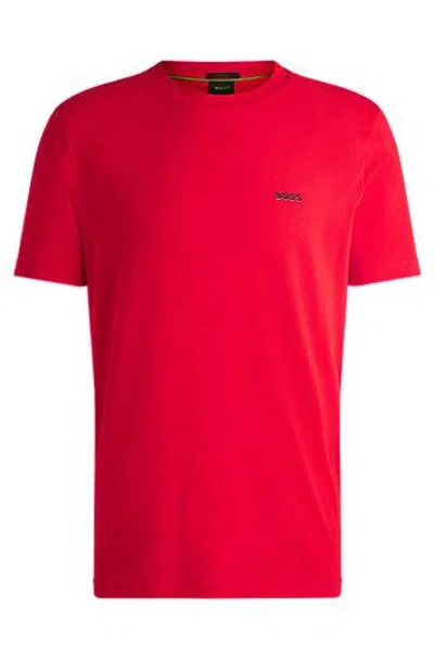 Hugo Boss Stretch-cotton Regular-fit T-shirt With Contrast Logo In Red
