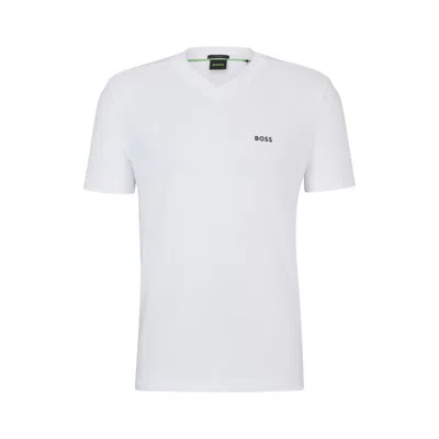 Hugo Boss Stretch-cotton Regular-fit T-shirt With Contrast Logo In White