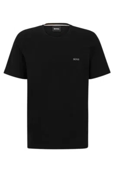 Hugo Boss Stretch-cotton Regular-fit T-shirt With Logo Detail In Black