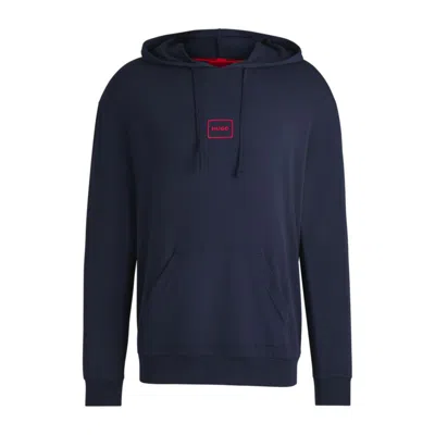 Hugo Boss Stretch-cotton Relaxed-fit Hoodie With Logo Print In Blue