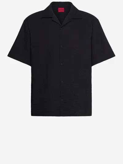 Hugo Boss Oversize-fit Shirt In Broderie-anglaise Cotton In Black