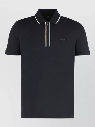 Hugo Boss Stretch Cotton Short Sleeve Polo Shirt In Blue