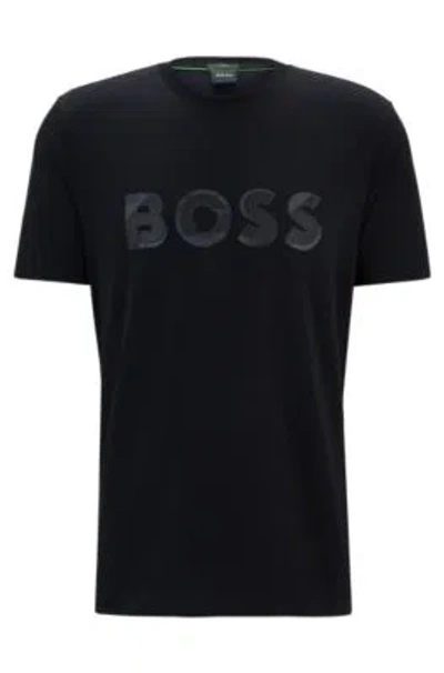 HUGO BOSS STRETCH-COTTON SHORT-SLEEVED T-SHIRT WITH LOGO ARTWORK