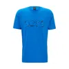 Hugo Boss Stretch-cotton Short-sleeved T-shirt With Logo Artwork In Blue