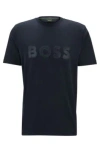Hugo Boss Stretch-cotton Short-sleeved T-shirt With Logo Artwork In Dark Blue