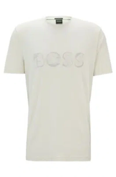 Hugo Boss Stretch-cotton Short-sleeved T-shirt With Logo Artwork In White