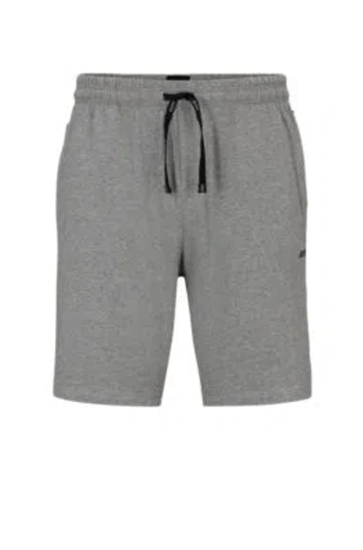 Hugo Boss Stretch-cotton Shorts With Contrast Logo And Drawcord In Gray