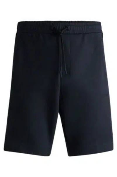 Hugo Boss Stretch-cotton Shorts With Embossed Artwork In Dark Blue