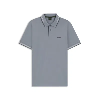 Hugo Boss Stretch-cotton Slim-fit Polo Shirt With Branding In Gray