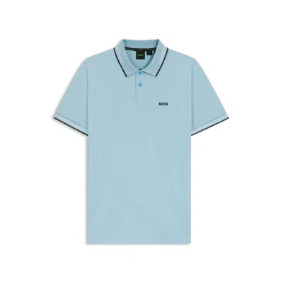 Hugo Boss Stretch-cotton Slim-fit Polo Shirt With Branding In Blue