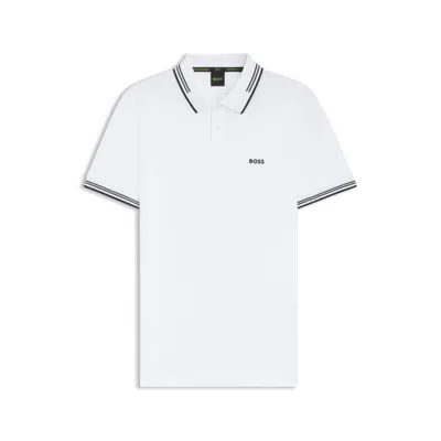 HUGO BOSS STRETCH-COTTON SLIM-FIT POLO SHIRT WITH BRANDING