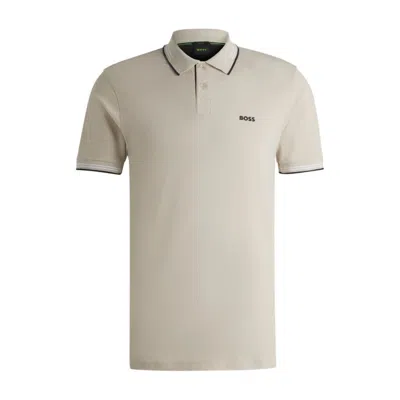 Hugo Boss Stretch-cotton Slim-fit Polo Shirt With Branding In Beige