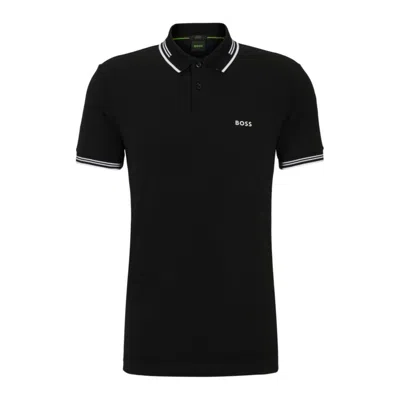 Hugo Boss Stretch-cotton Slim-fit Polo Shirt With Branding In Black