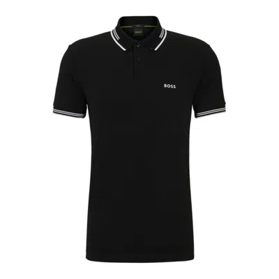 Hugo Boss Stretch-cotton Slim-fit Polo Shirt With Branding In Blue
