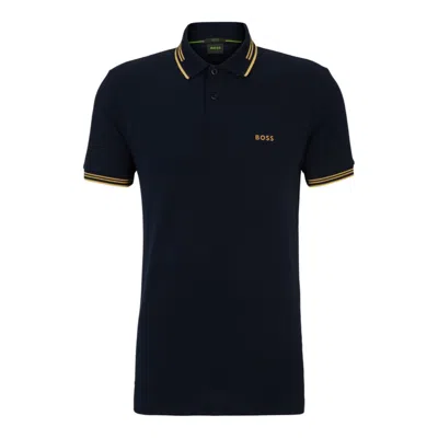 HUGO BOSS STRETCH-COTTON SLIM-FIT POLO SHIRT WITH BRANDING