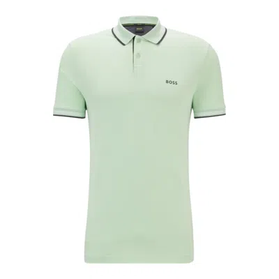 Hugo Boss Stretch-cotton Slim-fit Polo Shirt With Branding In Green