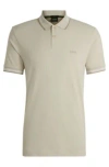Hugo Boss Stretch-cotton Slim-fit Polo Shirt With Branding In Beige