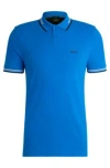 Hugo Boss Stretch-cotton Slim-fit Polo Shirt With Branding In Light Blue