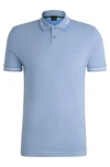 Hugo Boss Stretch-cotton Slim-fit Polo Shirt With Branding In Light Blue