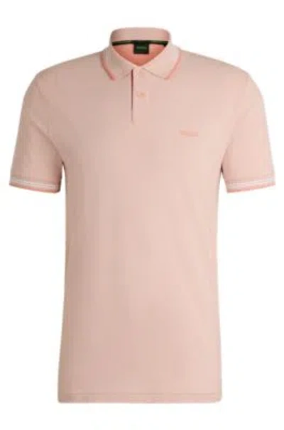 Hugo Boss Stretch-cotton Slim-fit Polo Shirt With Branding In Light Orange