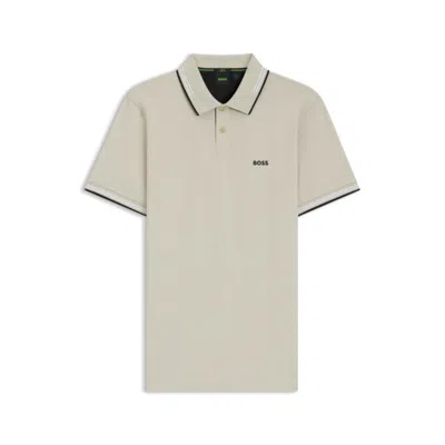 Hugo Boss Stretch-cotton Slim-fit Polo Shirt With Branding In Neutral