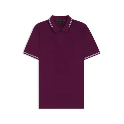 Hugo Boss Stretch-cotton Slim-fit Polo Shirt With Branding In Purple