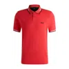 Hugo Boss Stretch-cotton Slim-fit Polo Shirt With Branding In Red