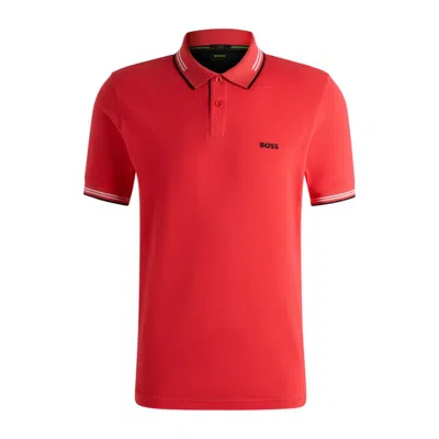 Hugo Boss Stretch-cotton Slim-fit Polo Shirt With Branding In Red