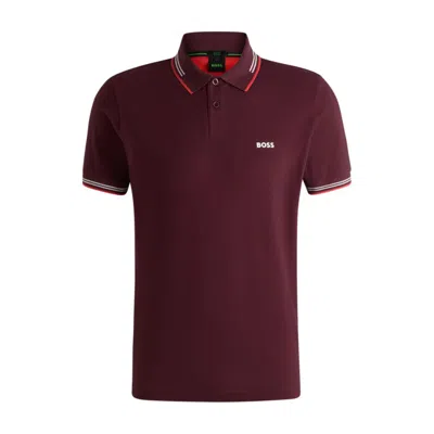 Hugo Boss Stretch-cotton Slim-fit Polo Shirt With Branding In Red