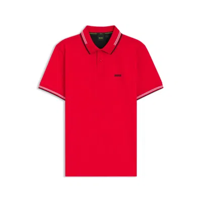 Hugo Boss Stretch-cotton Slim-fit Polo Shirt With Branding In Red