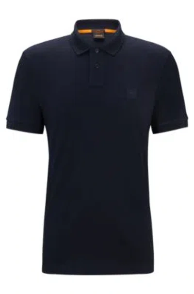 Hugo Boss Stretch-cotton Slim-fit Polo Shirt With Logo Patch In Dark Blue