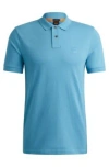 Hugo Boss Stretch-cotton Slim-fit Polo Shirt With Logo Patch In Light Blue