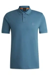 Hugo Boss Stretch-cotton Slim-fit Polo Shirt With Logo Patch In Light Blue