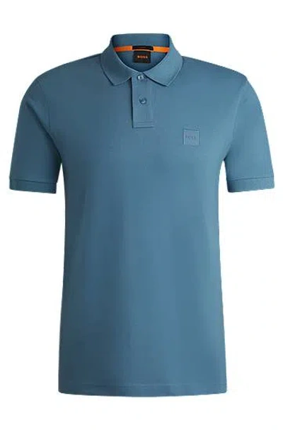 Hugo Boss Stretch-cotton Slim-fit Polo Shirt With Logo Patch In Light Blue